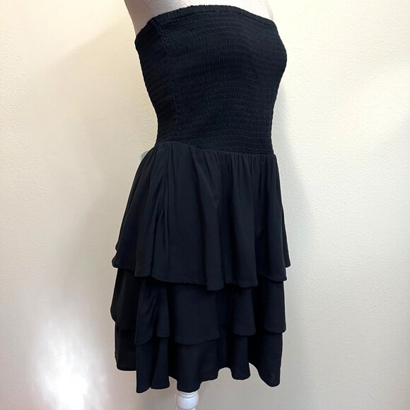 EXPRESS Black Strapless Smocked Bodice Elastic Top Ruffled Tier Dress M - Picture 1 of 6